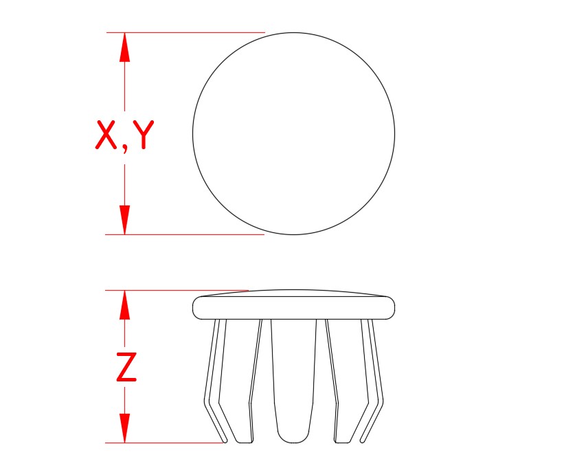 Stainless Steel Flat End Cap, Railing and Bimini, S3679-0000, S3679-0001, Line Drawing